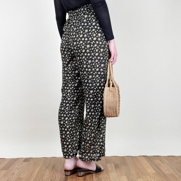 Vintage High Rise Wide Straight Loose Leg Trouser Pants Whimsigoth Floral Print - Picture 4 of 8